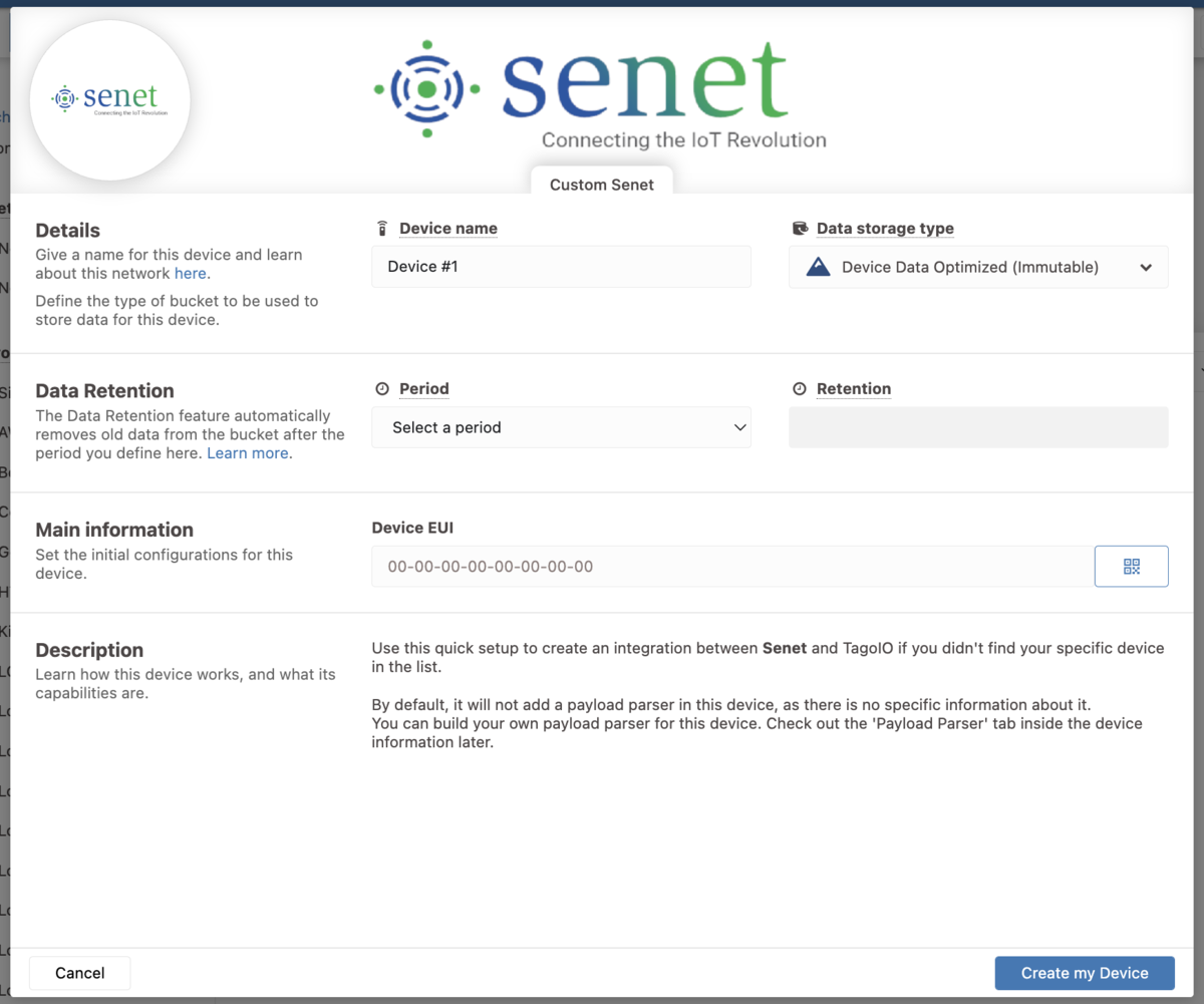Device creation screen