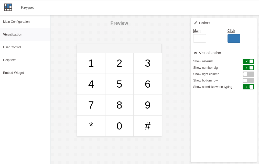 Keypad preview and configuration panels