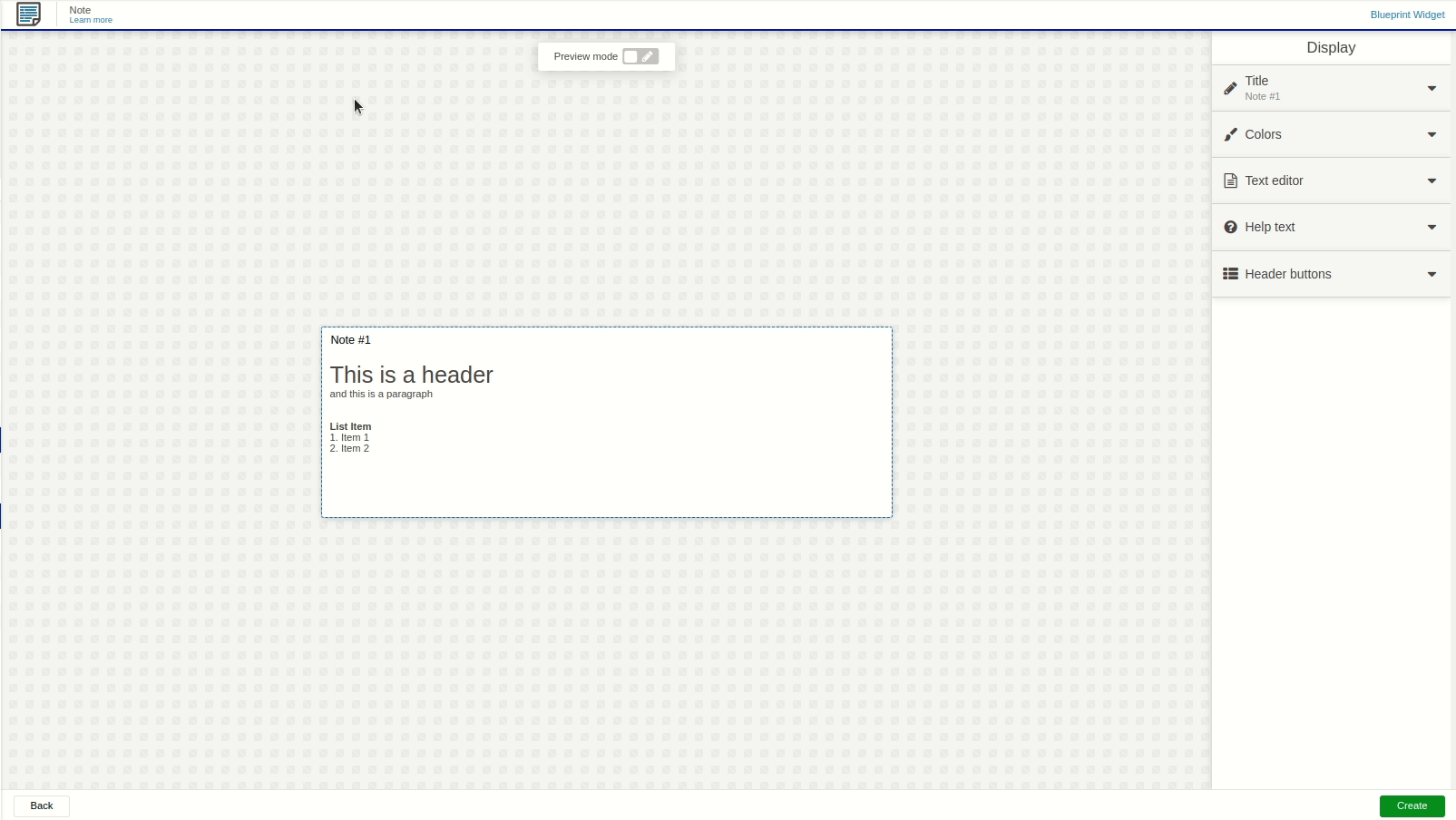 Note widget editor screenshot