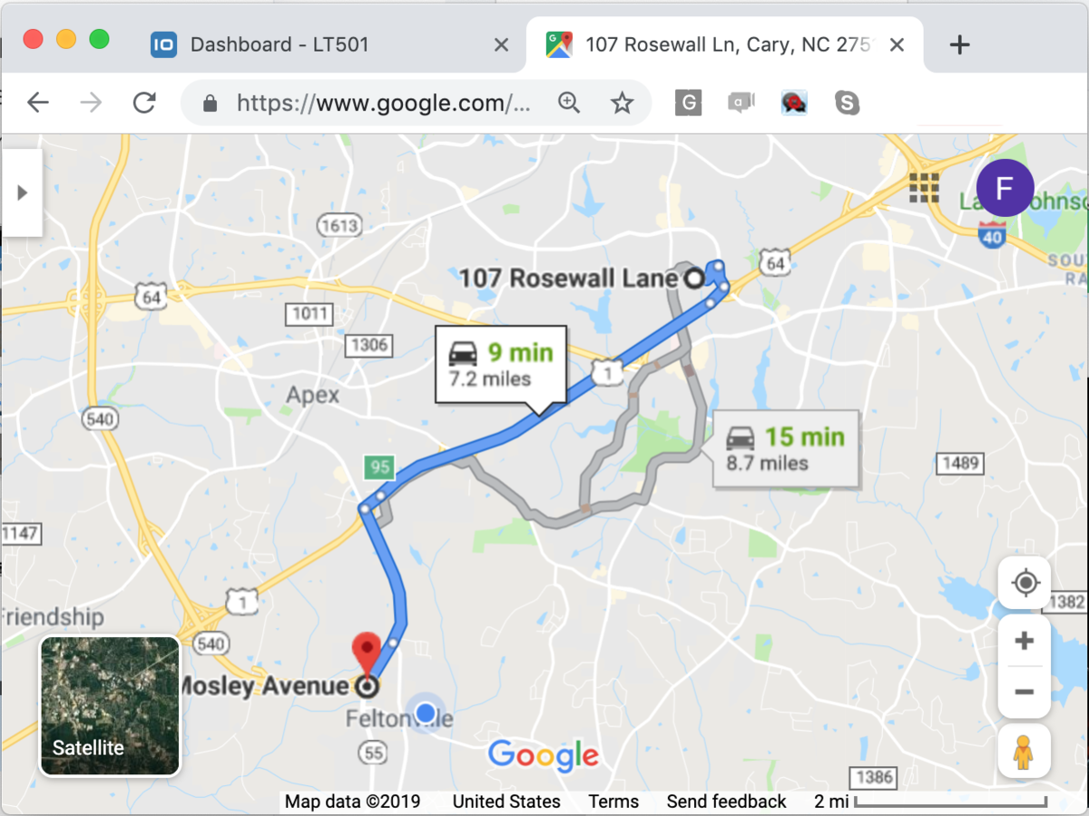 Map showing route and directions