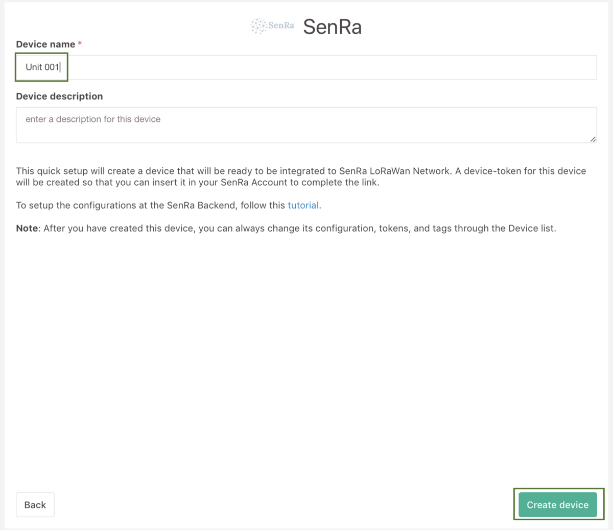 TagoIO device creation screen