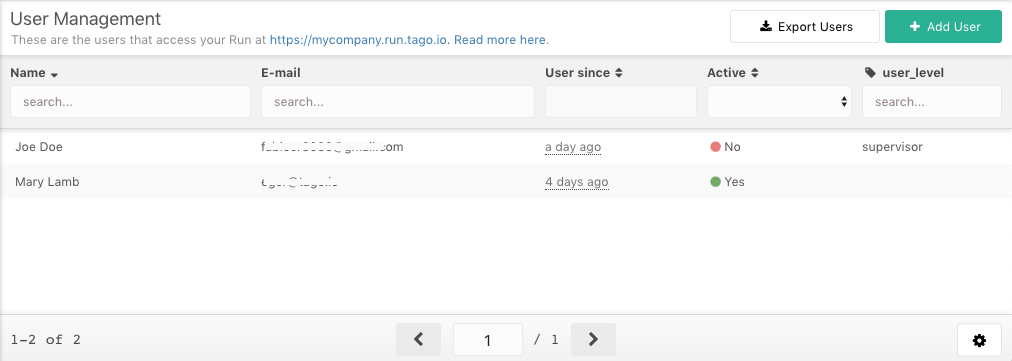 User Management screen